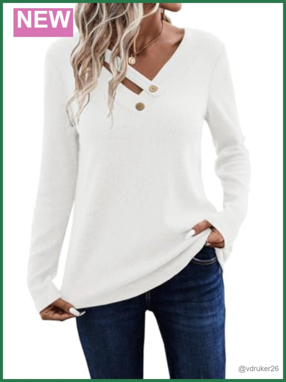 Womens Long Sleeve V Neck Ribbed Knit Button T Shirt Casual Work Top